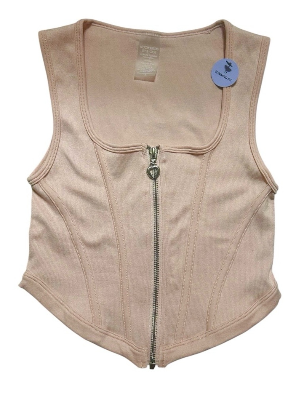 Light Pink Ribbed Square-neck Full Zip Corset Crop Top Sz Small Juniors